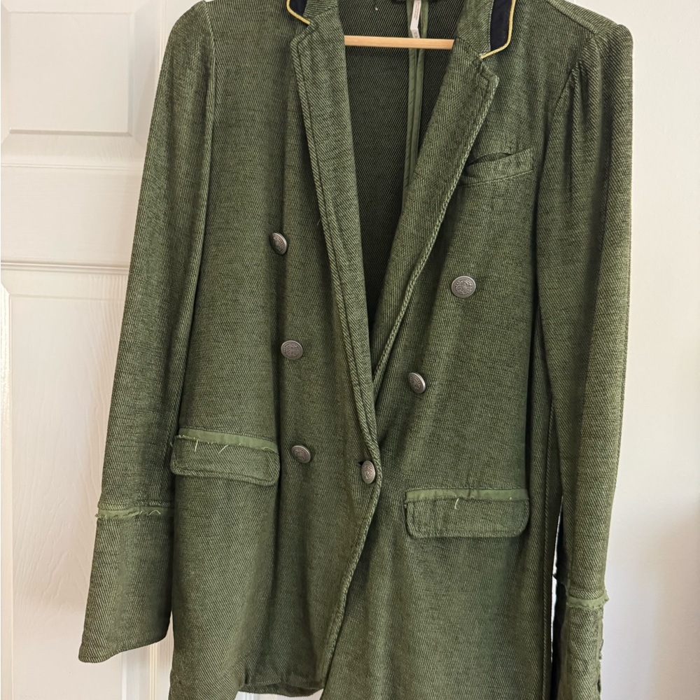Free People Green Double-Breasted Blazer
